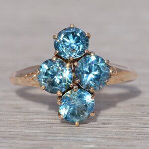 Natural Blue Zircon Ring in Yellow Gold